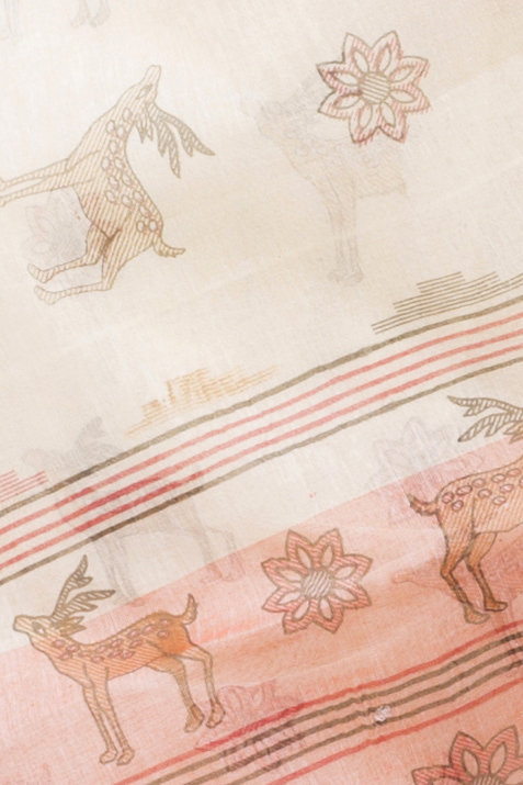 Orange Pure Cotton Sakuntala Tant Saree Print (1955)